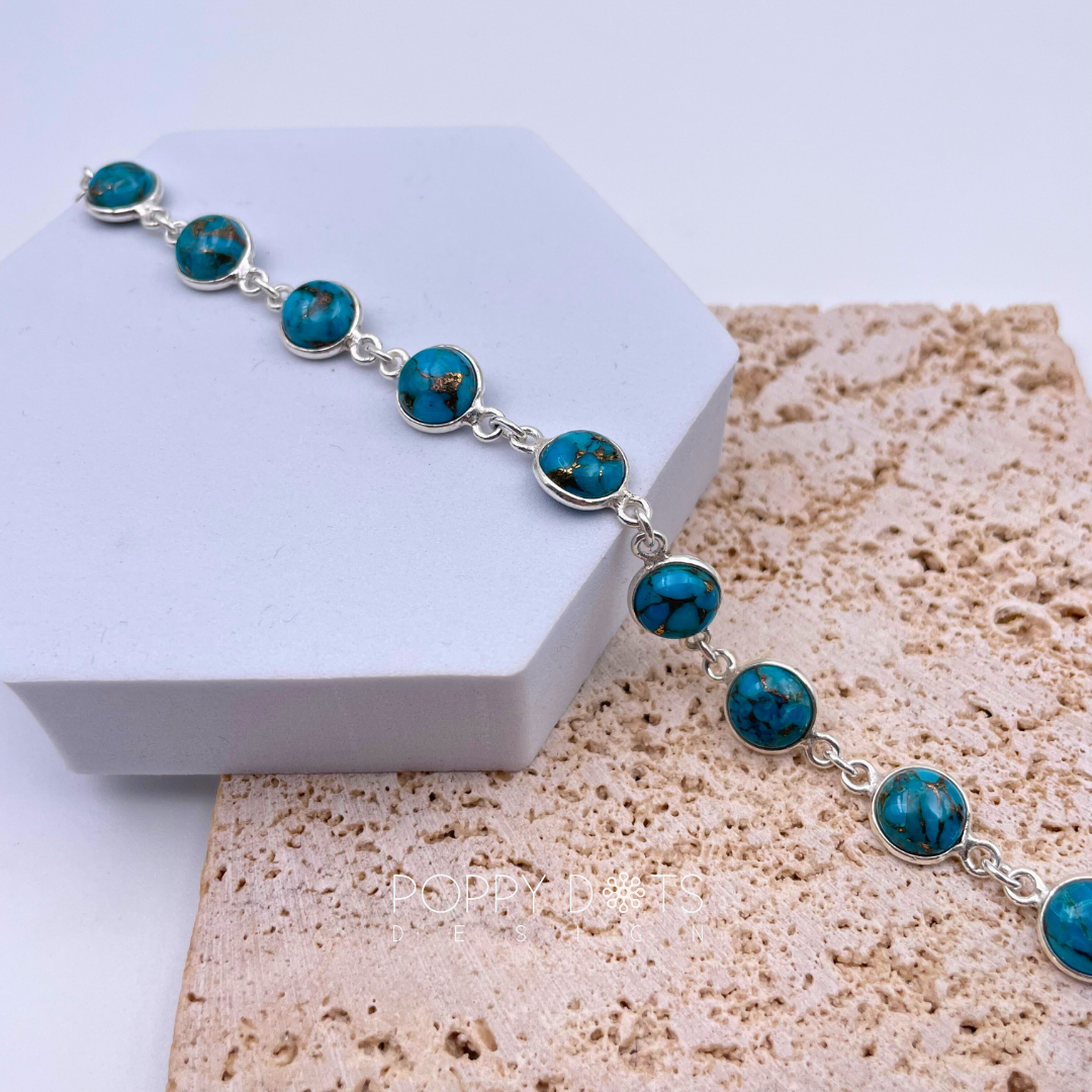 Sterling Silver Round Copper Turquoise Bracelet