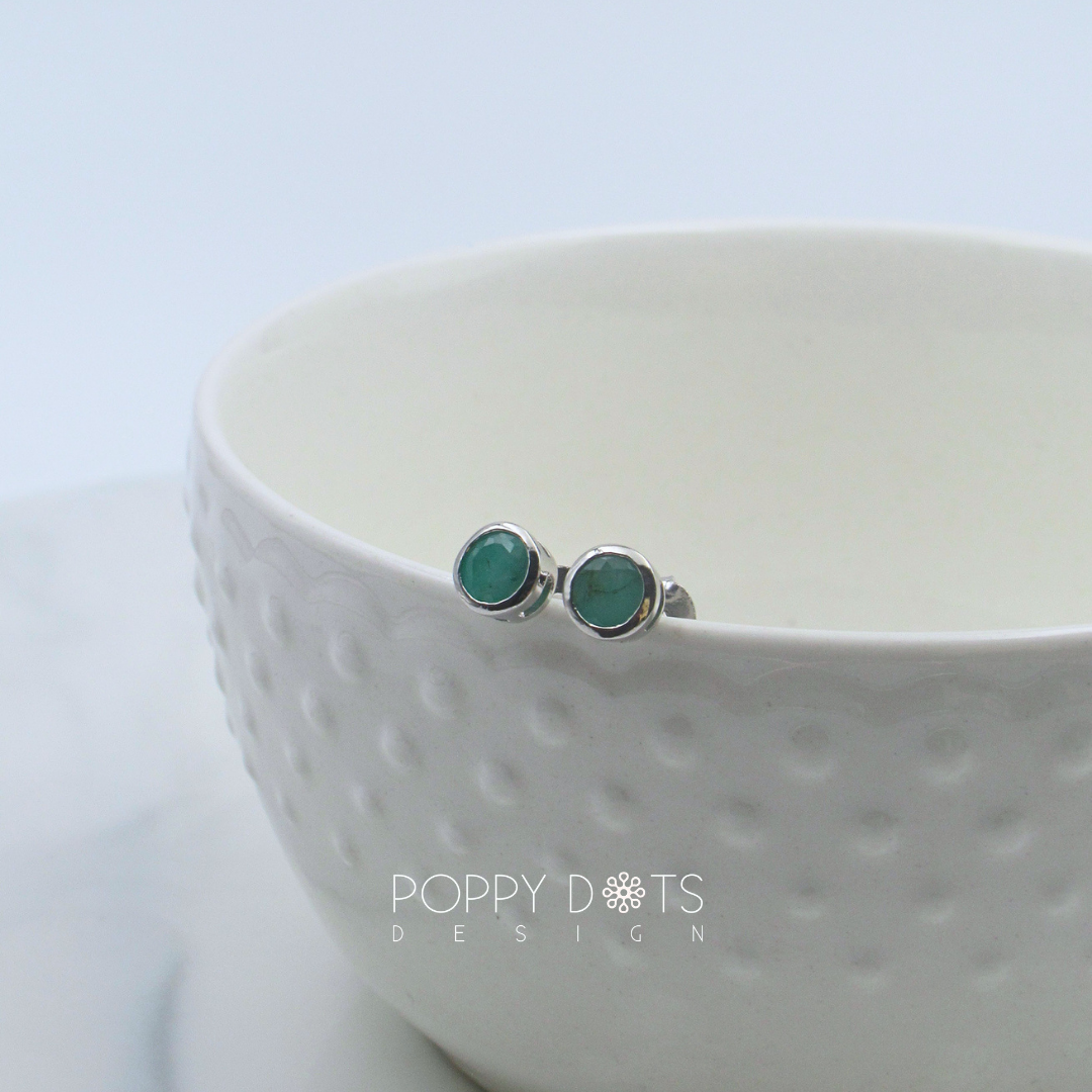 Sterling Silver Tube Set Emerald Studs