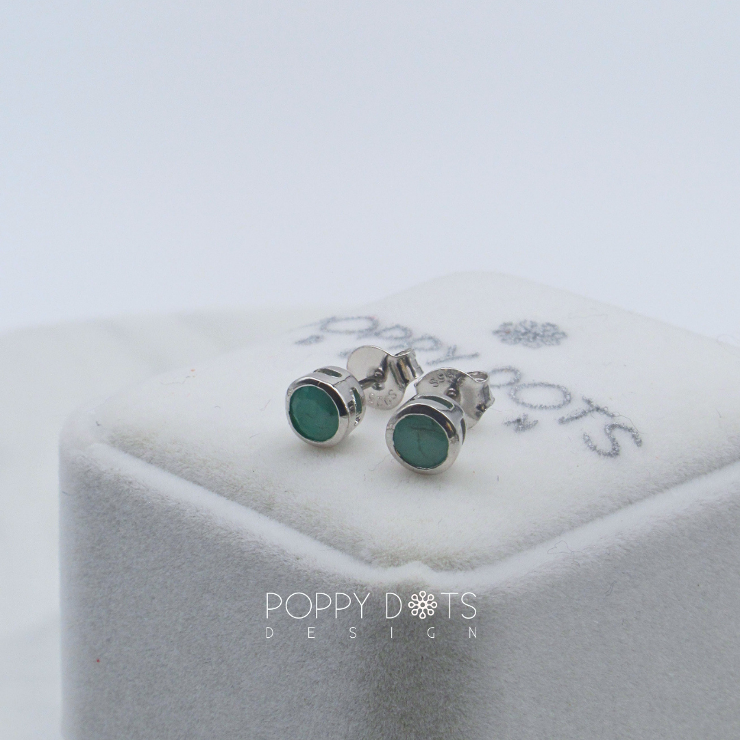 Sterling Silver Tube Set Emerald Studs