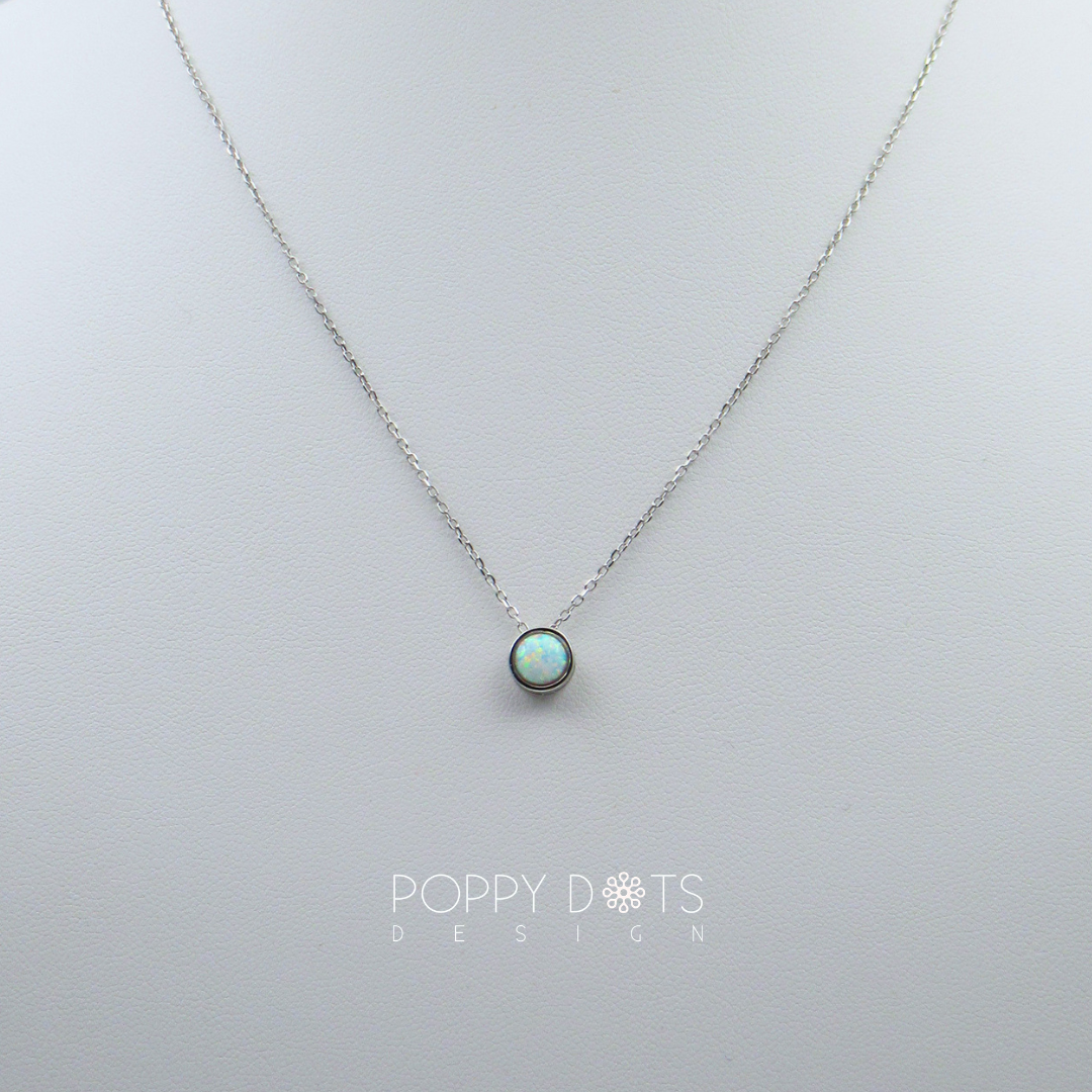 Sterling Silver Oval White Gilson Opal Necklace