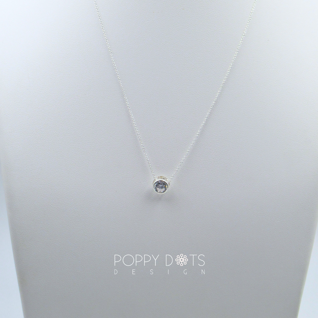 Sterling Silver Round Zirconia Slider Necklace