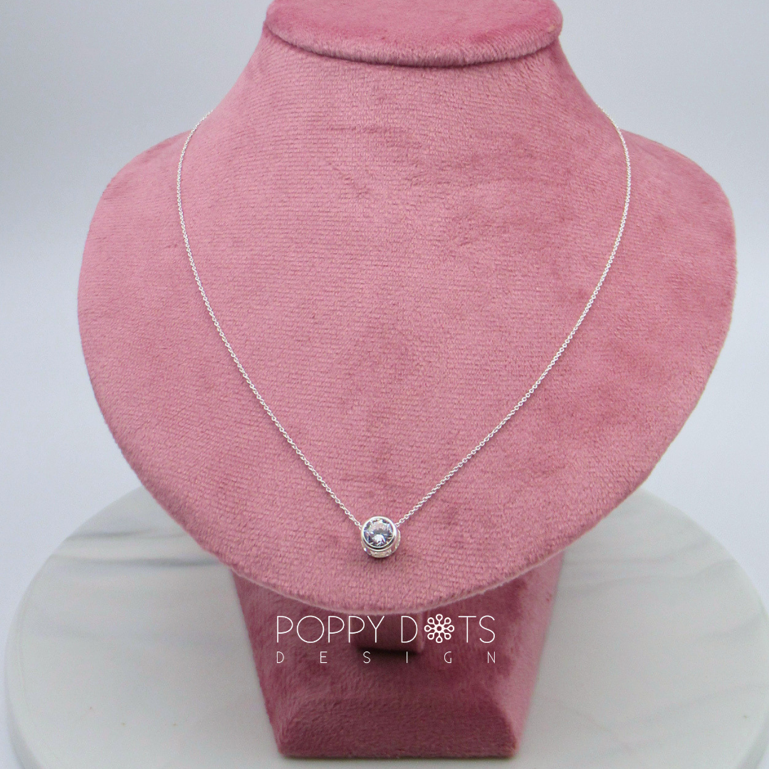 Sterling Silver Round Zirconia Slider Necklace