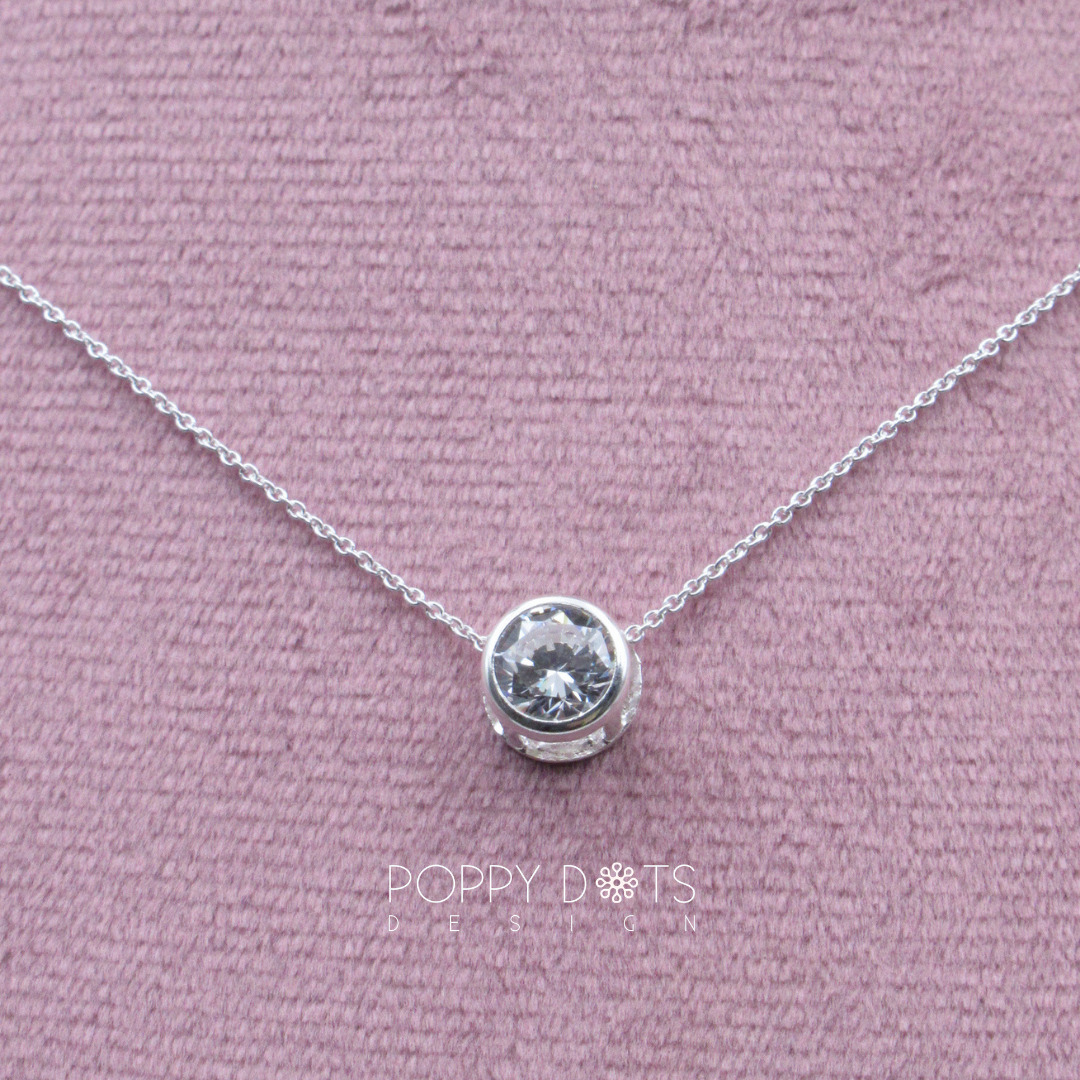 Sterling Silver Round Zirconia Slider Necklace