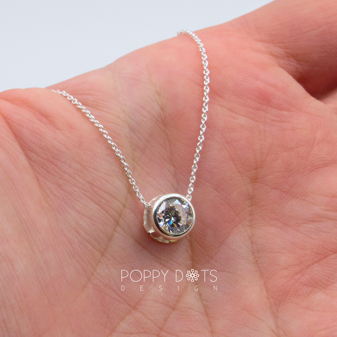 Sterling Silver Round Zirconia Slider Necklace