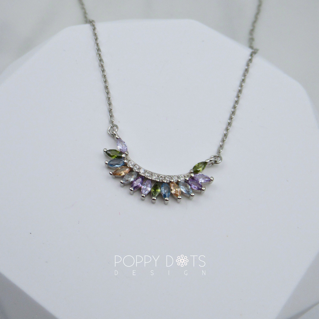 Sterling Silver Pastel Marquise Zirconia Cascade Necklace
