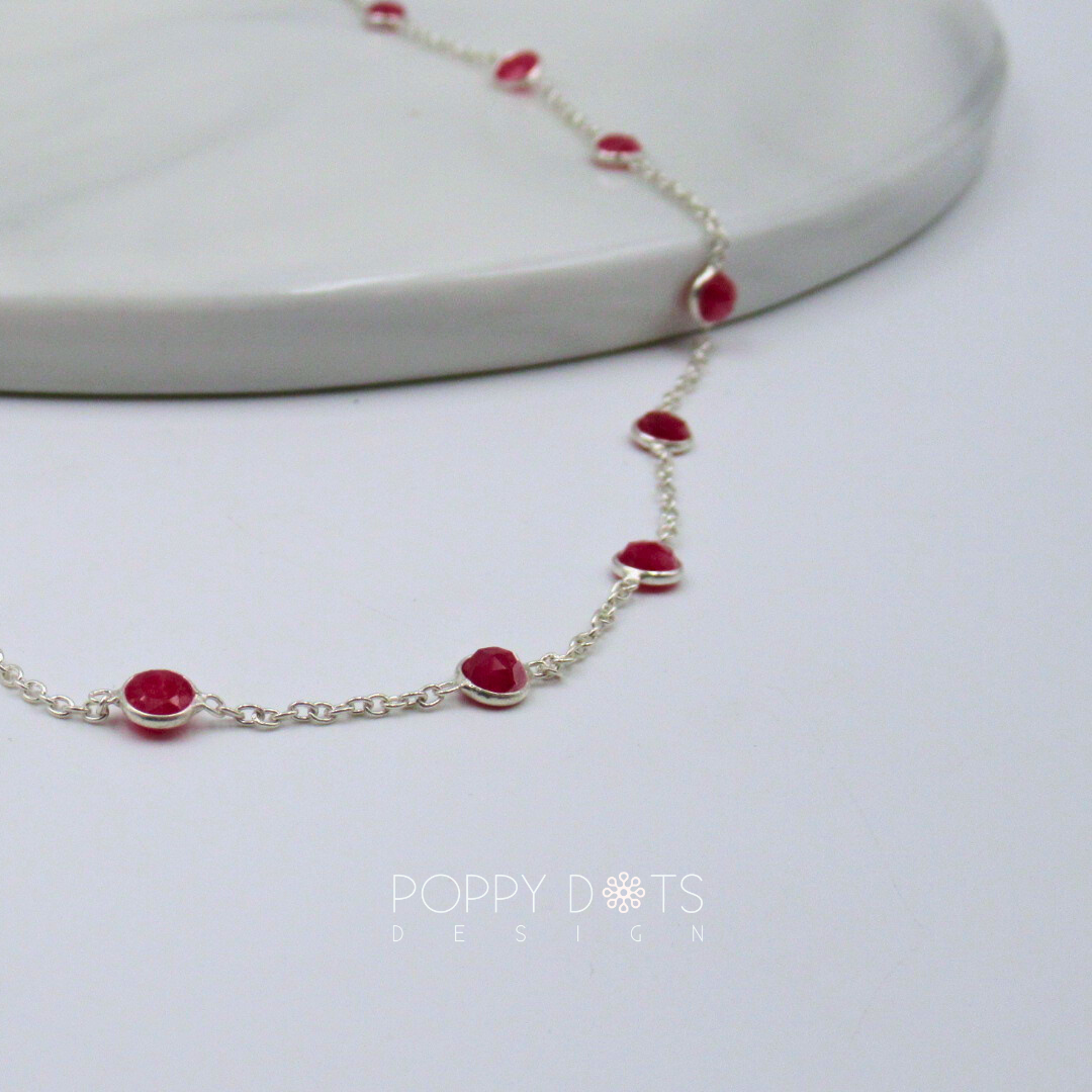 Sterling Silver Dainty Round Rubellite Necklace