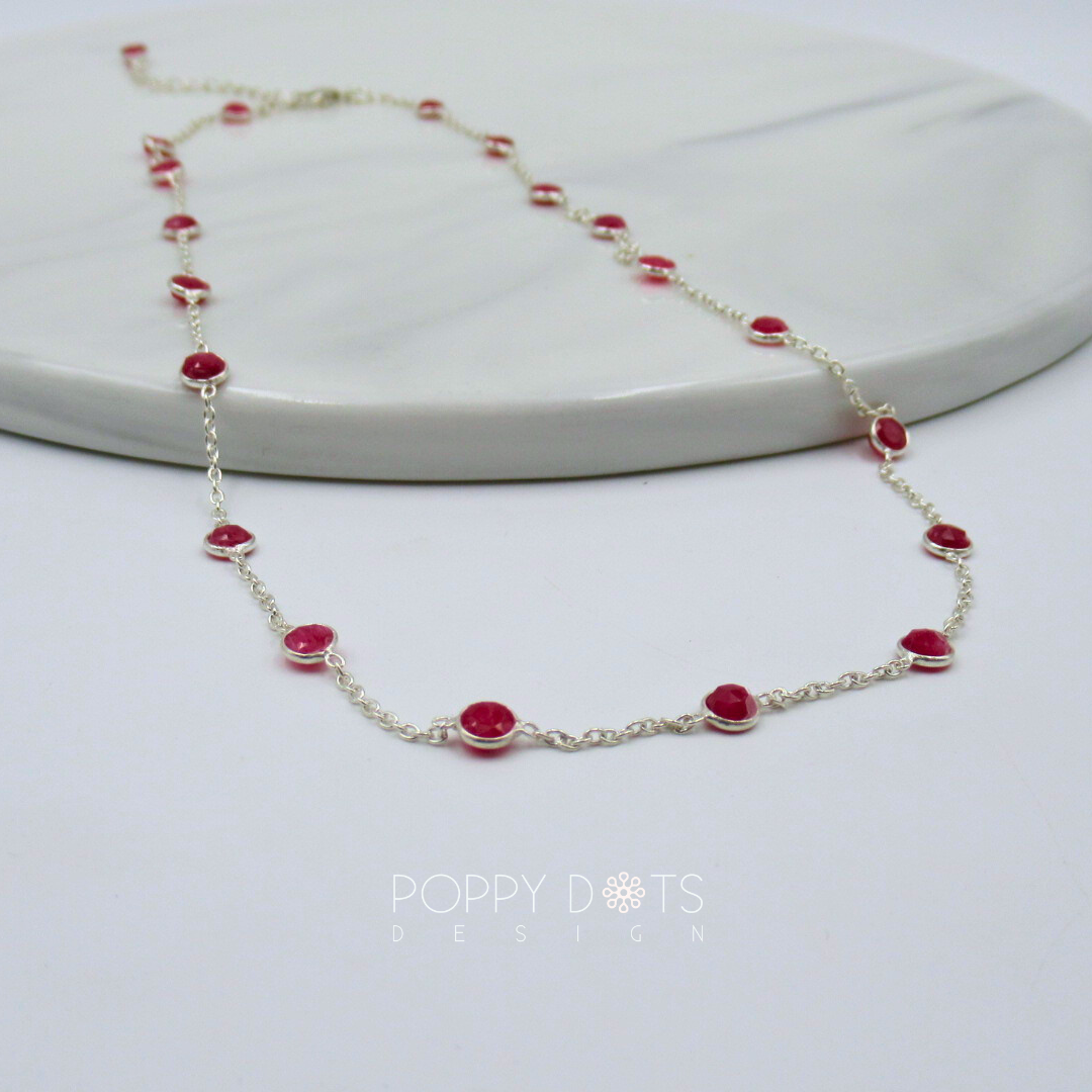 Sterling Silver Dainty Round Rubellite Necklace
