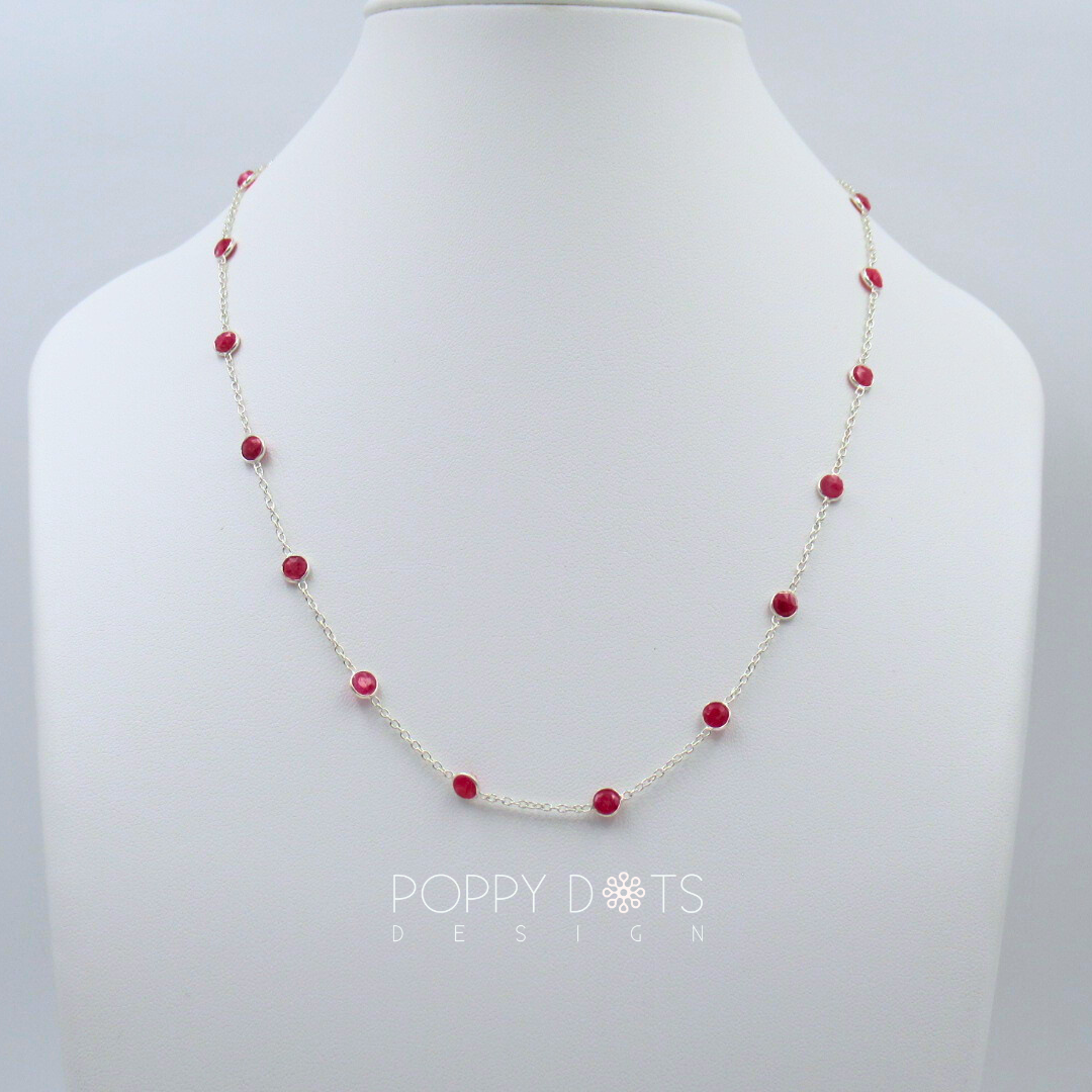 Sterling Silver Dainty Round Rubellite Necklace