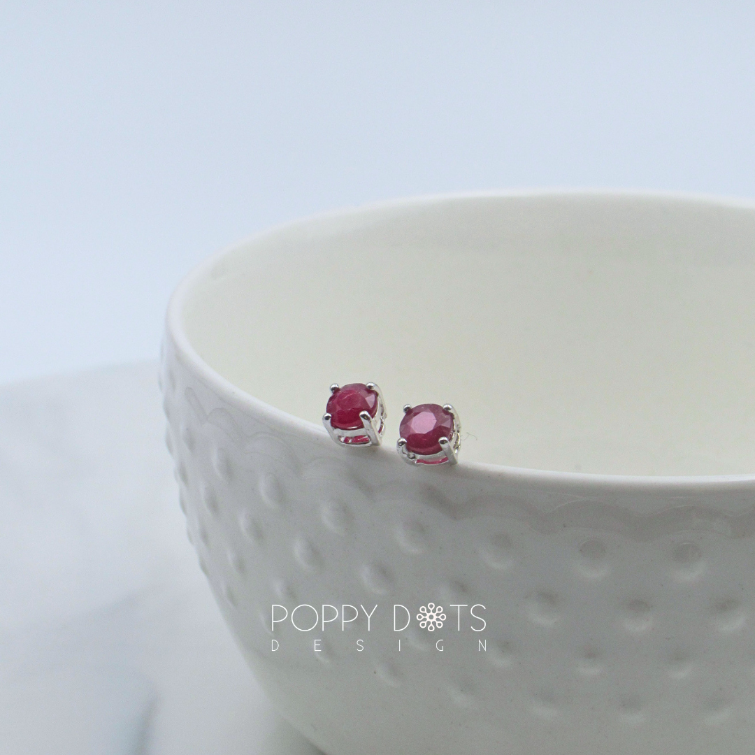 Sterling Silver Claw Set Ruby Studs