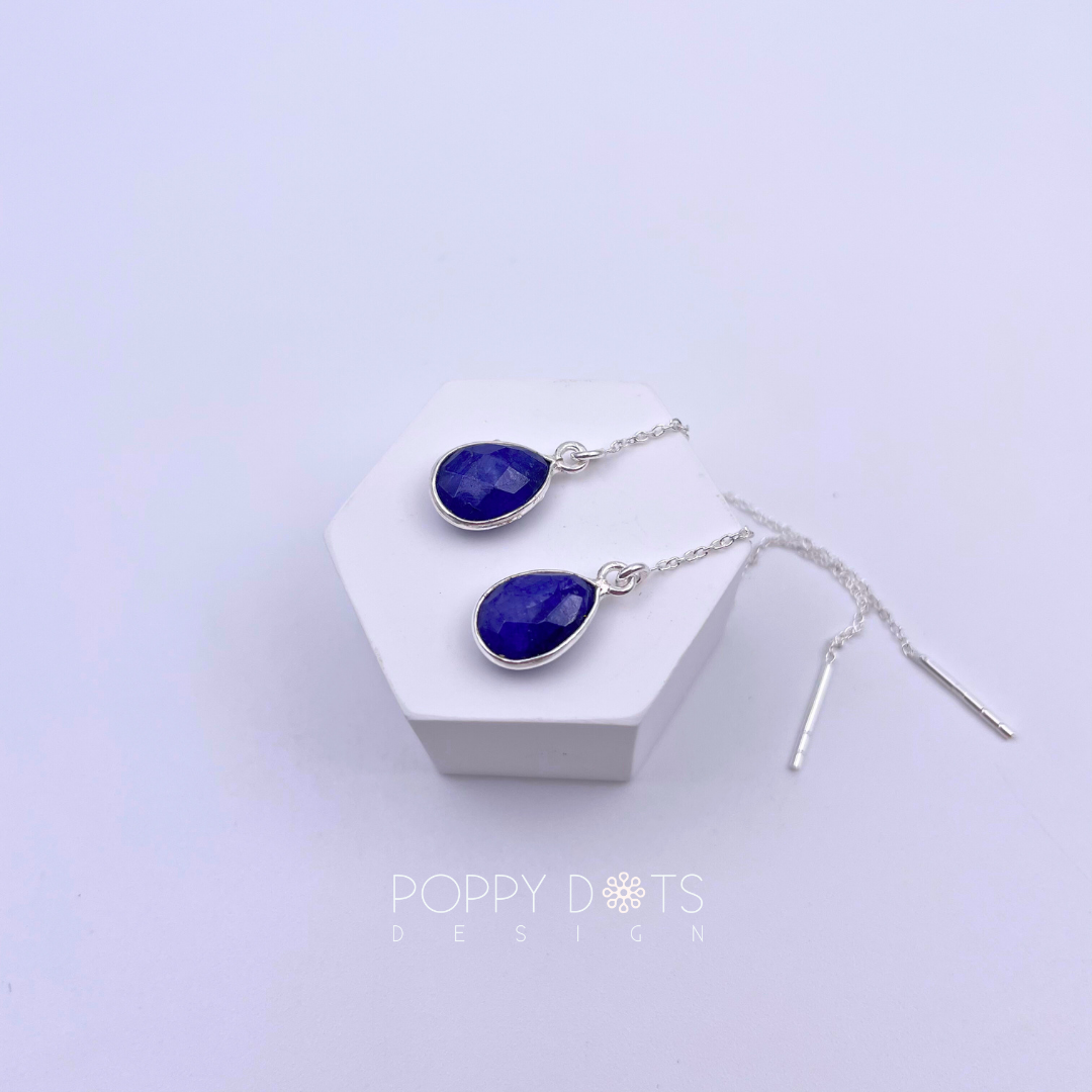 Sterling Silver Teardrop Sapphire Threader Earrings