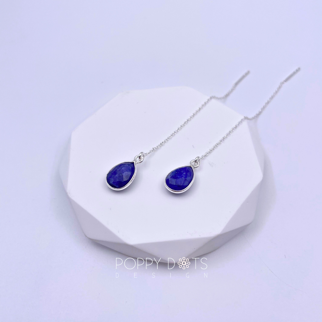 Sterling Silver Teardrop Sapphire Threader Earrings