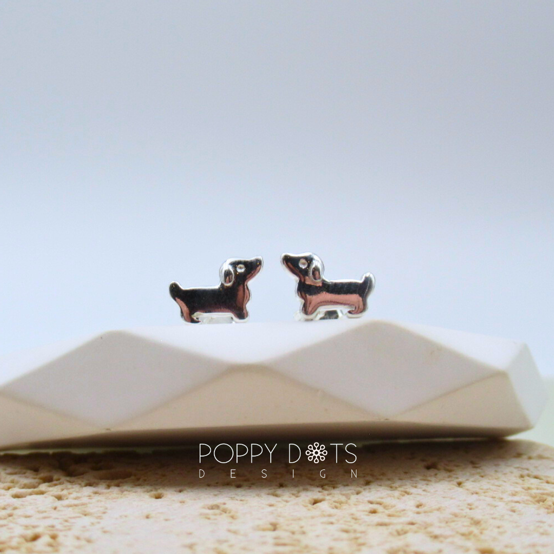 Sterling Silver Tiny Sausage Dog Studs