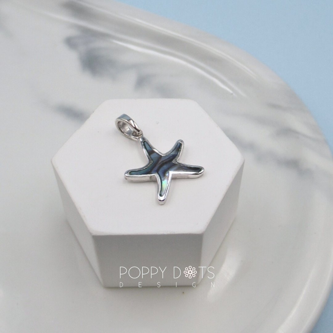 Sterling Silver Small Starfish Shell Inlaid Pendant