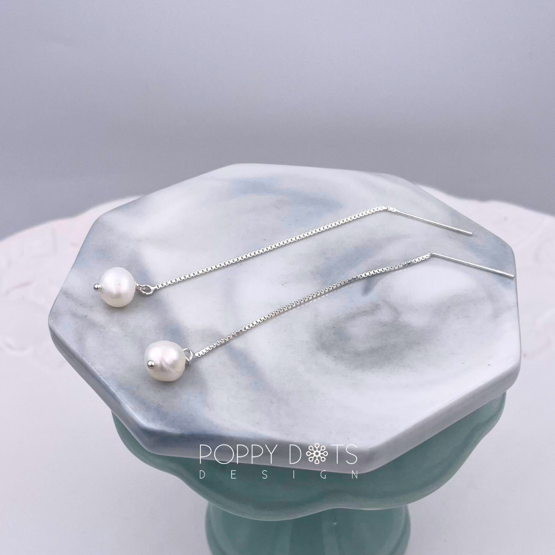Sterling Silver Petite Pearl Threader Earrings