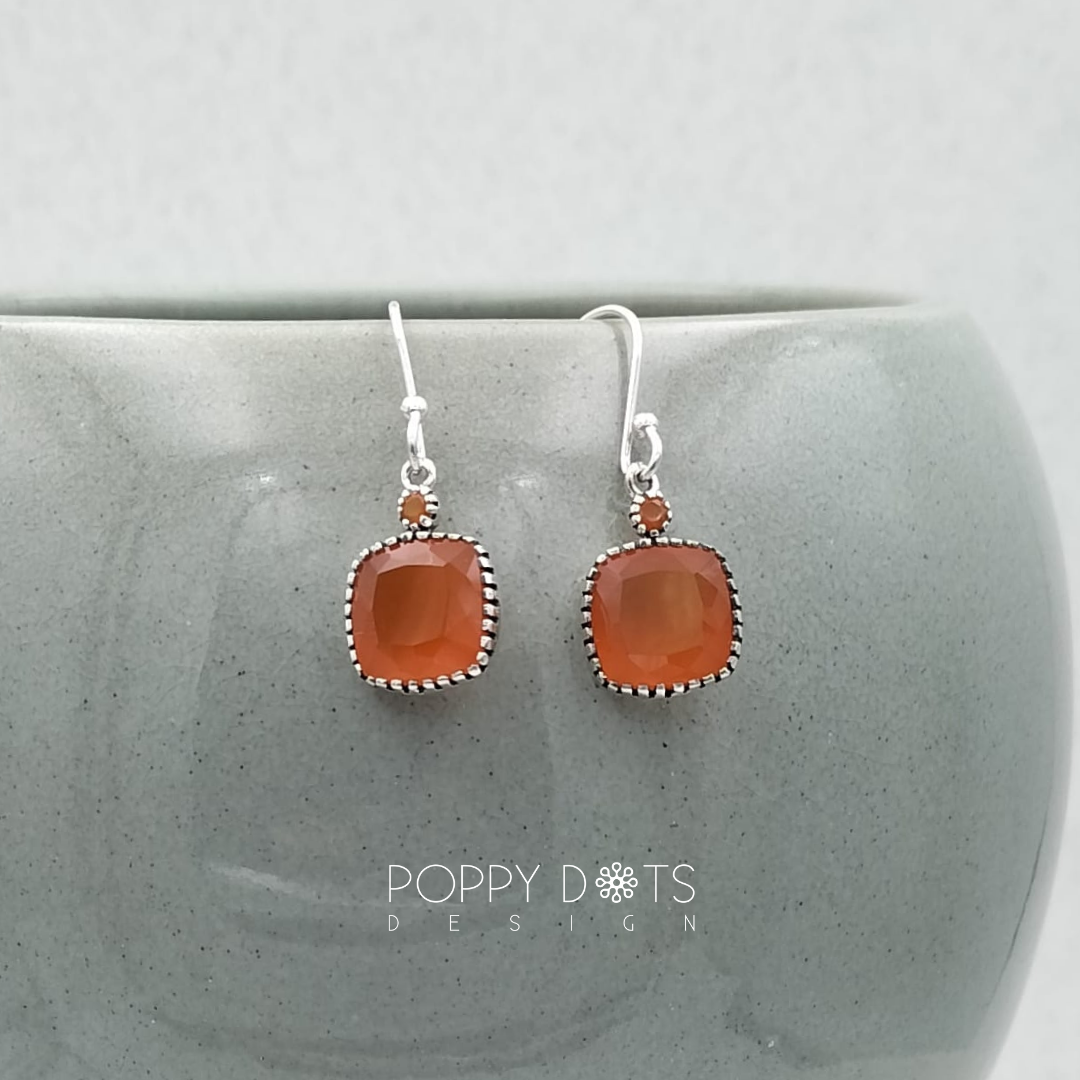 Sterling Silver Square Faceted Carnelian Earrings