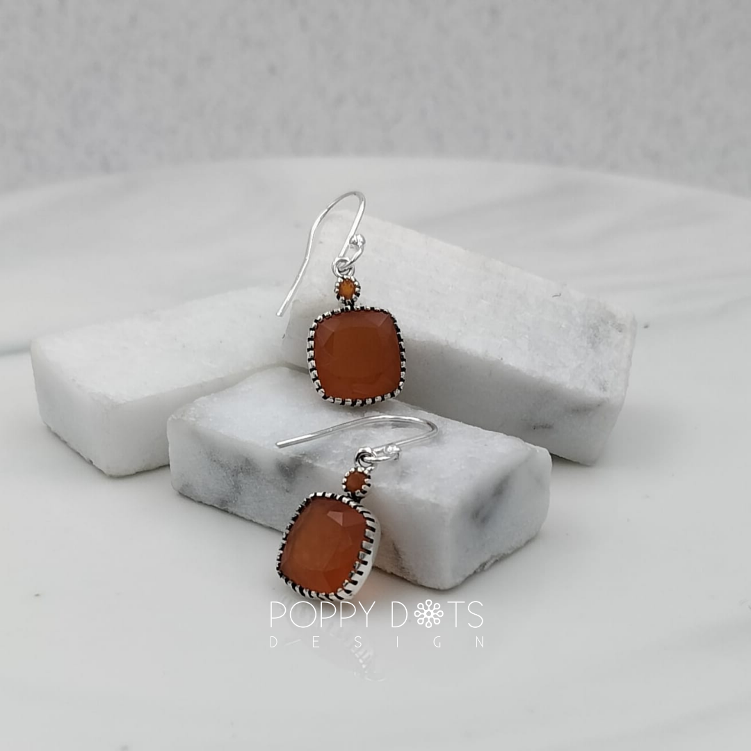 Sterling Silver Square Faceted Carnelian Earrings