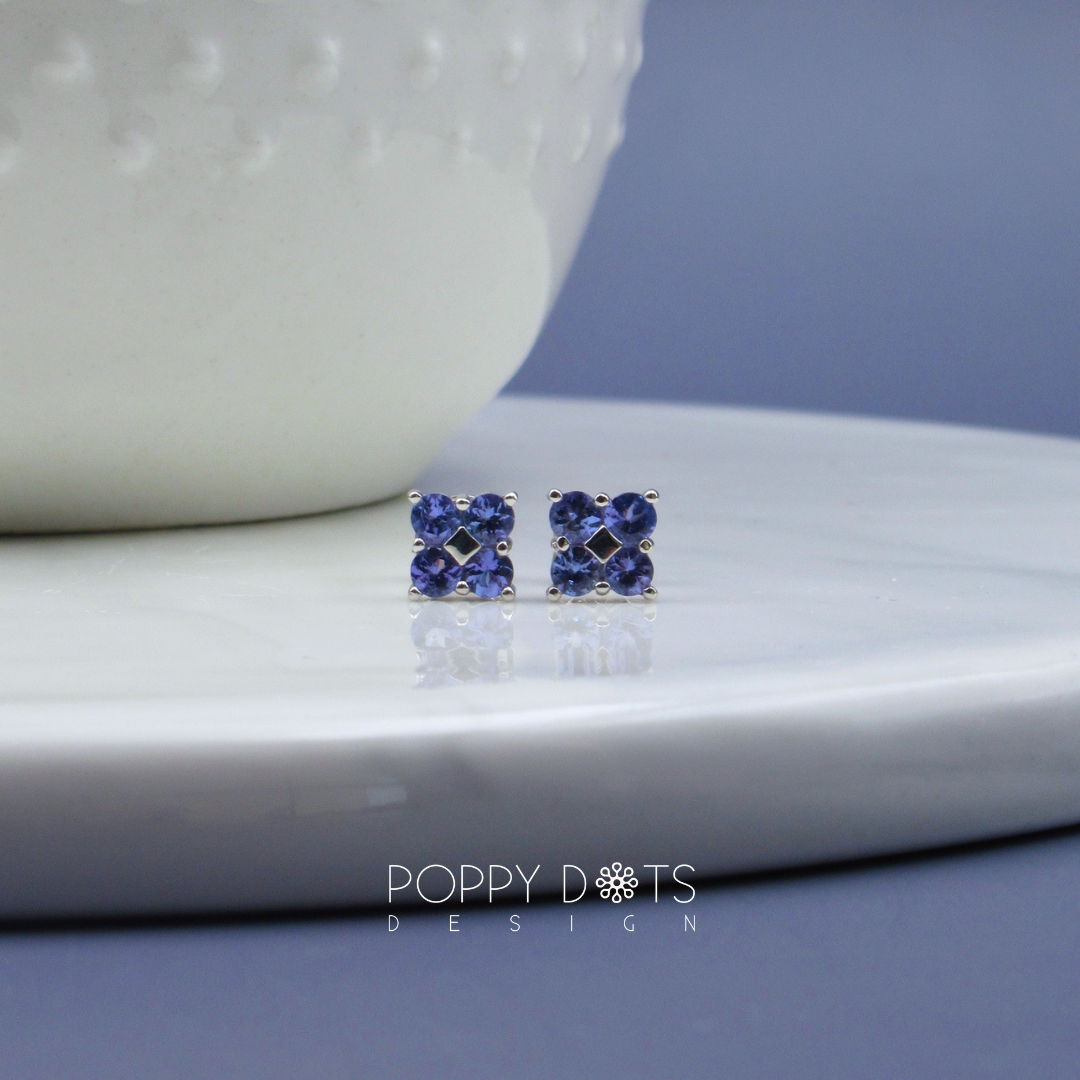 Sterling Silver Tanzanite Four Leafed Clover Studs