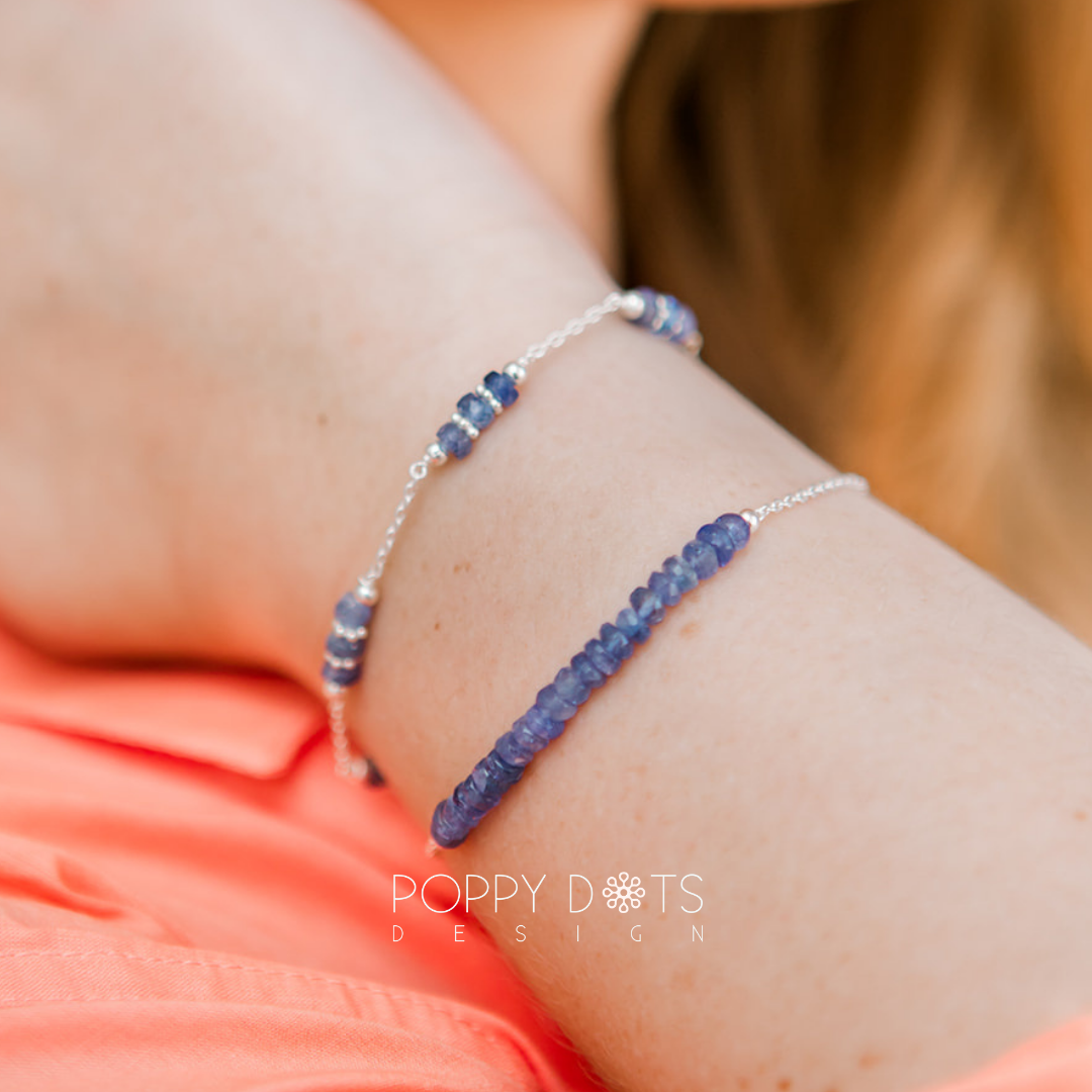 Sterling Silver Tanzanite Beaded Bracelet