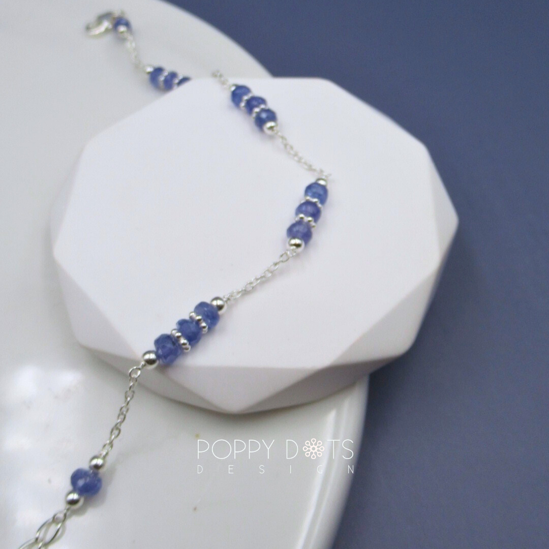 Sterling Silver Tanzanite Triple Beaded Bracelet