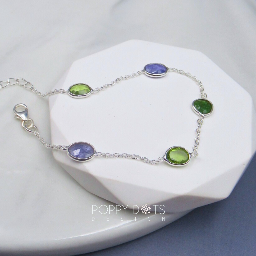 Sterling Silver Tanzanite and Peridot Bracelet