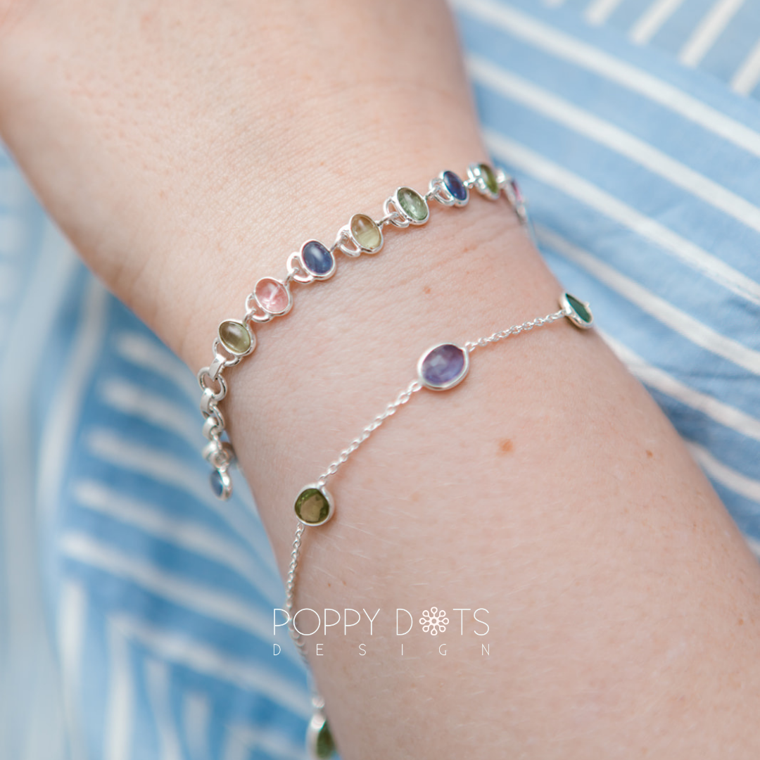 Sterling Silver Tanzanite and Tourmaline Bracelet