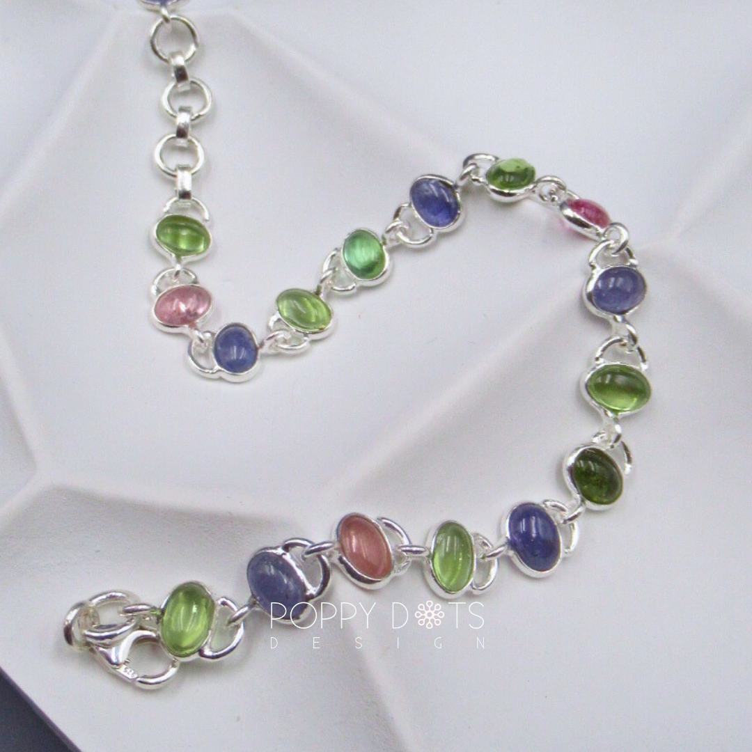 Sterling Silver Tanzanite and Tourmaline Bracelet