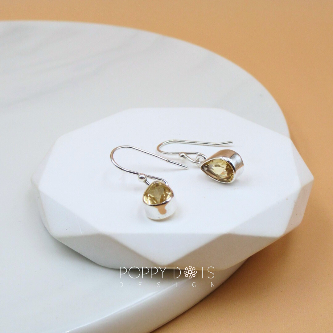Sterling Silver Citrine Quartz  Teardrop Earrings
