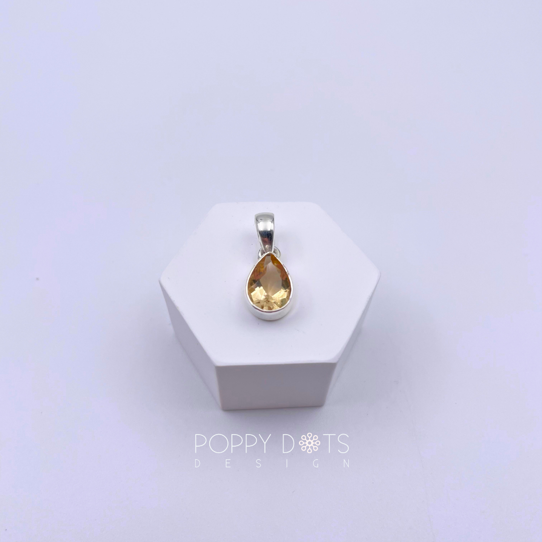 Sterling Silver Citrine Quartz Teardrop Pendant