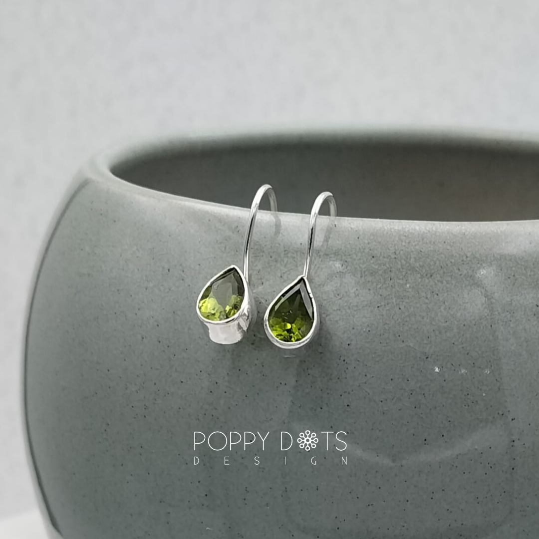 Sterling Silver Teardrop Peridot Fixed Hook Earrings