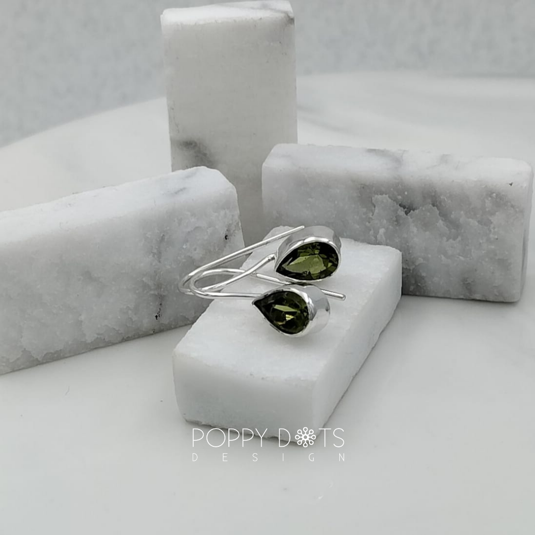 Sterling Silver Teardrop Peridot Fixed Hook Earrings