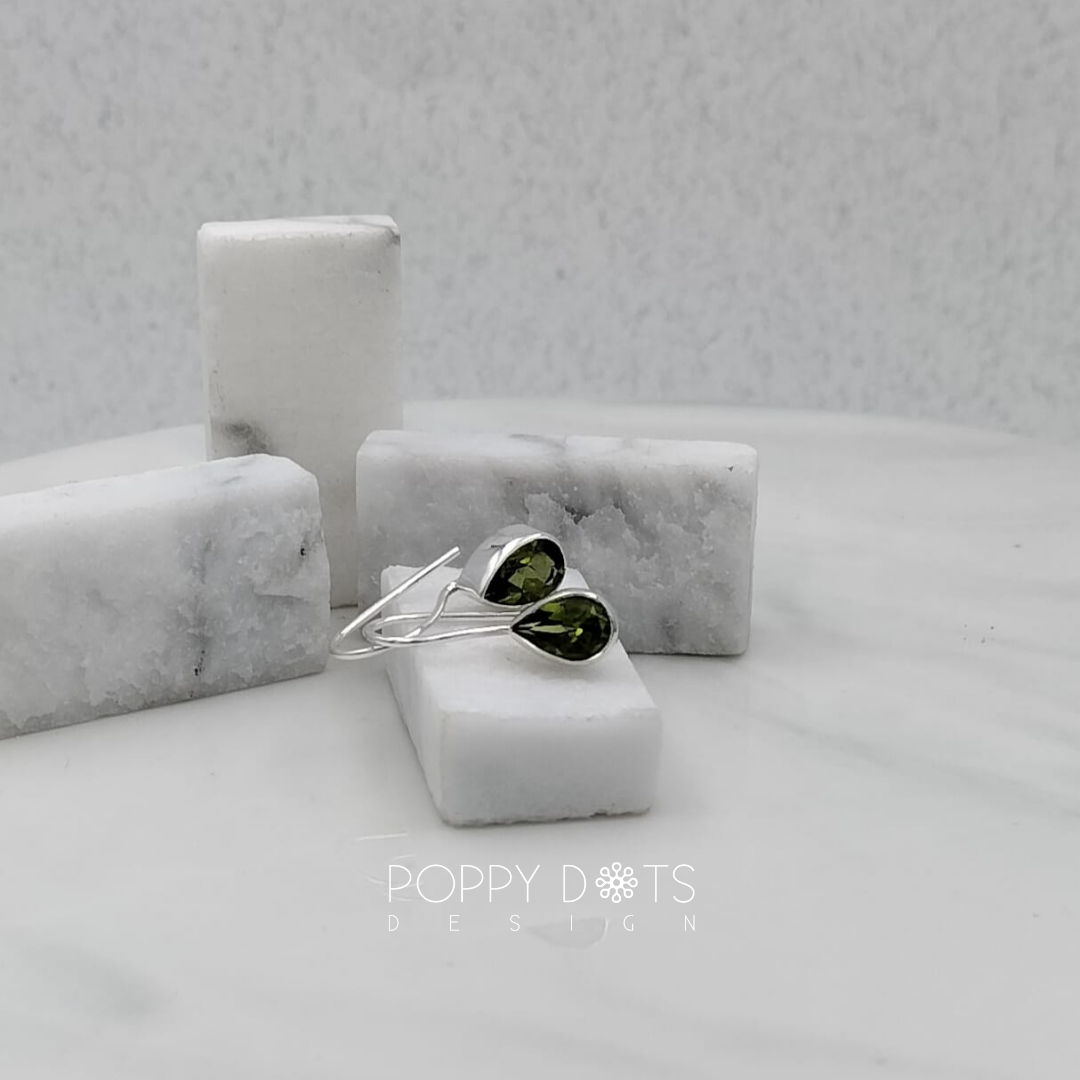 Sterling Silver Teardrop Peridot Fixed Hook Earrings