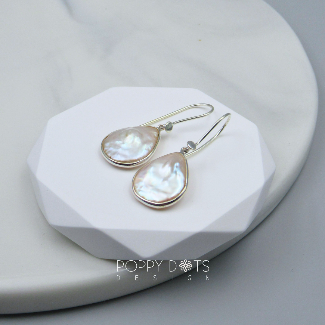 Sterling Silver Teardrop Coin Pearl Earrings