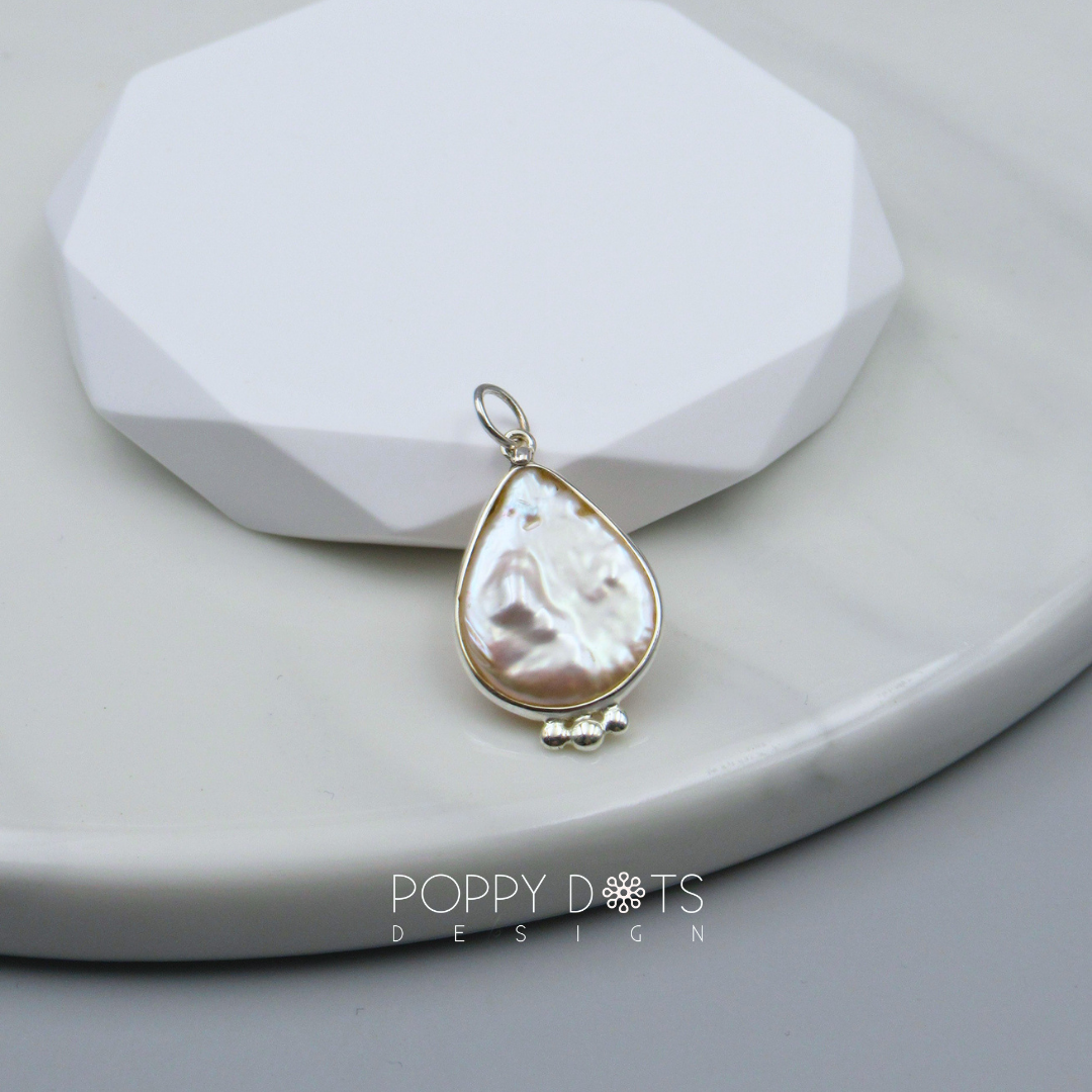 Sterling Silver Teardrop Coin Pearl Pendant