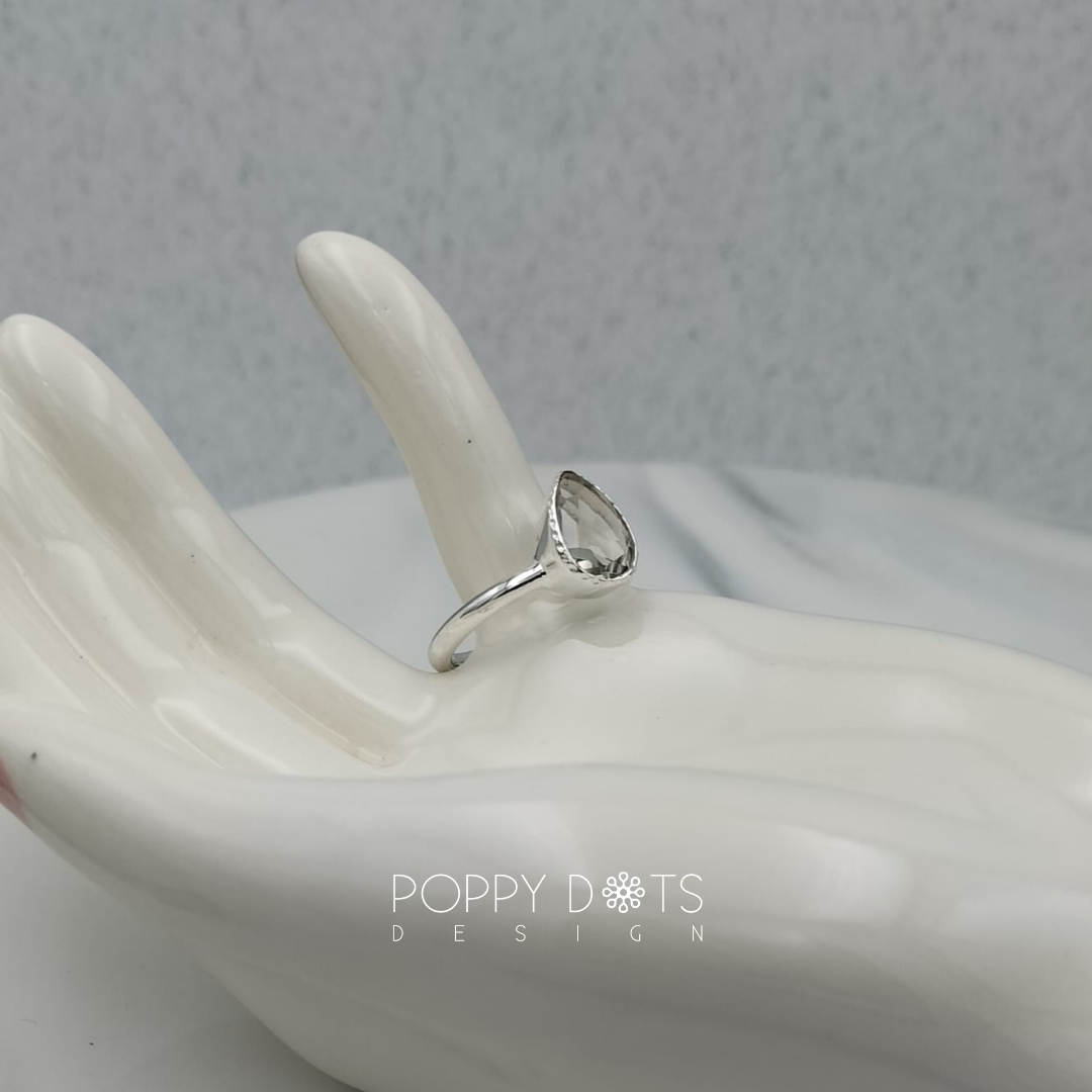 Sterling Silver Teardrop Green Amethyst Ring