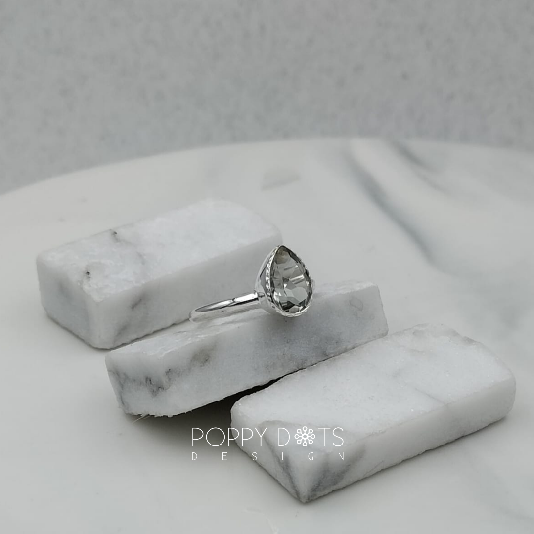 Sterling Silver Teardrop Green Amethyst Ring