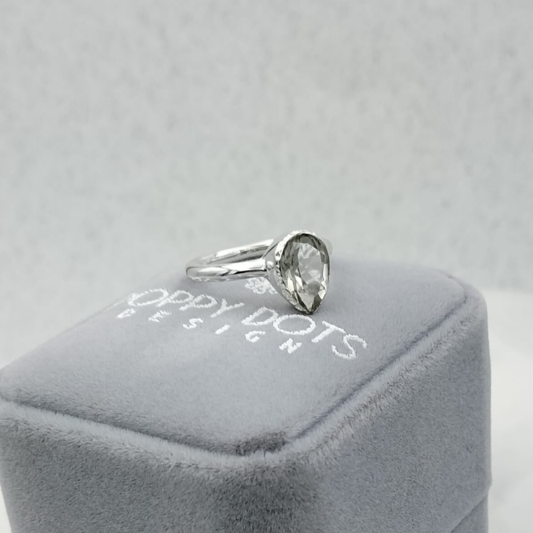 Sterling Silver Teardrop Green Amethyst Ring