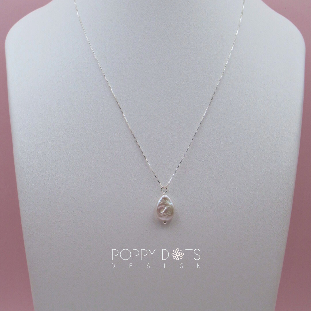 Sterling Silver Teardrop Baroque Pearl Necklace