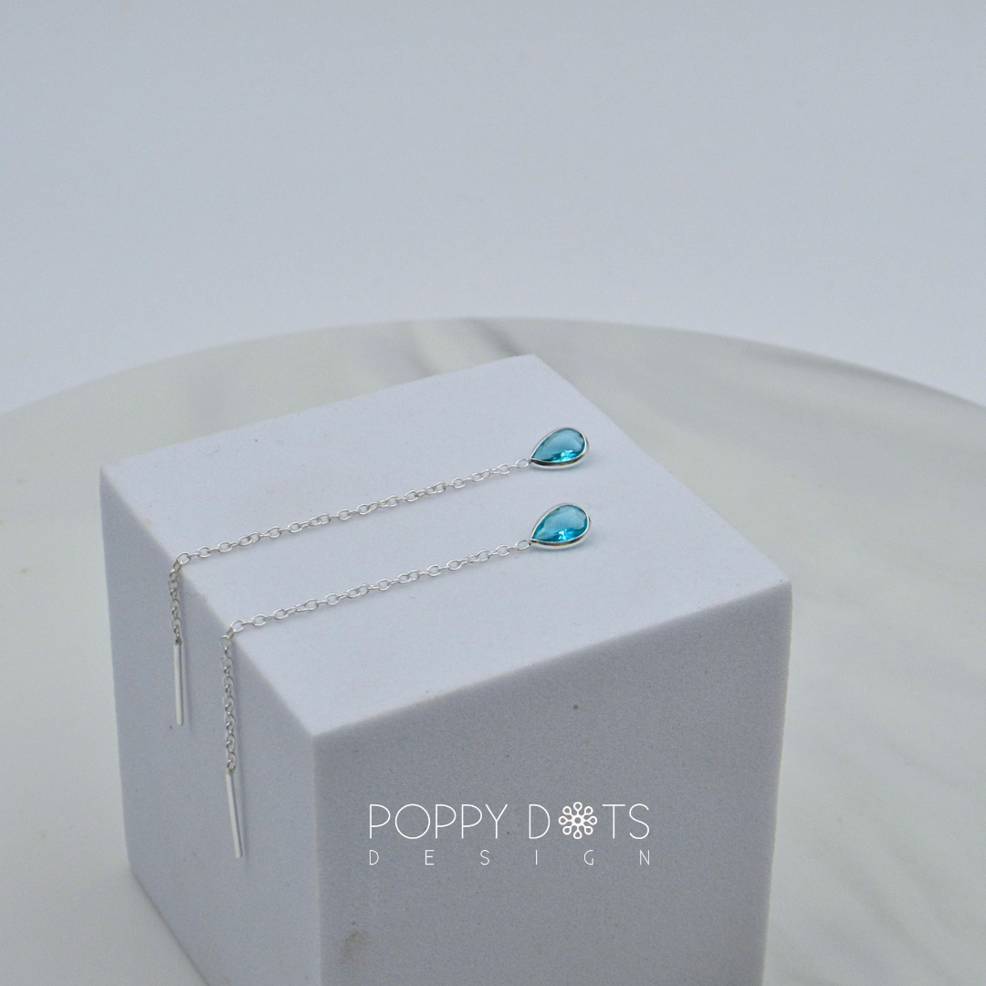 Sterling Silver Turquoise Teardrop Zirconia Threaders