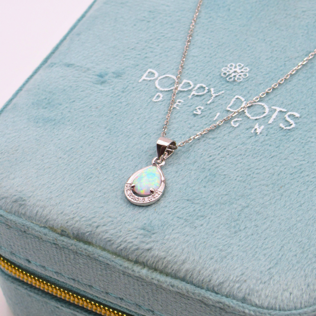 Sterling Silver Teardrop White Gilson Opal Necklace