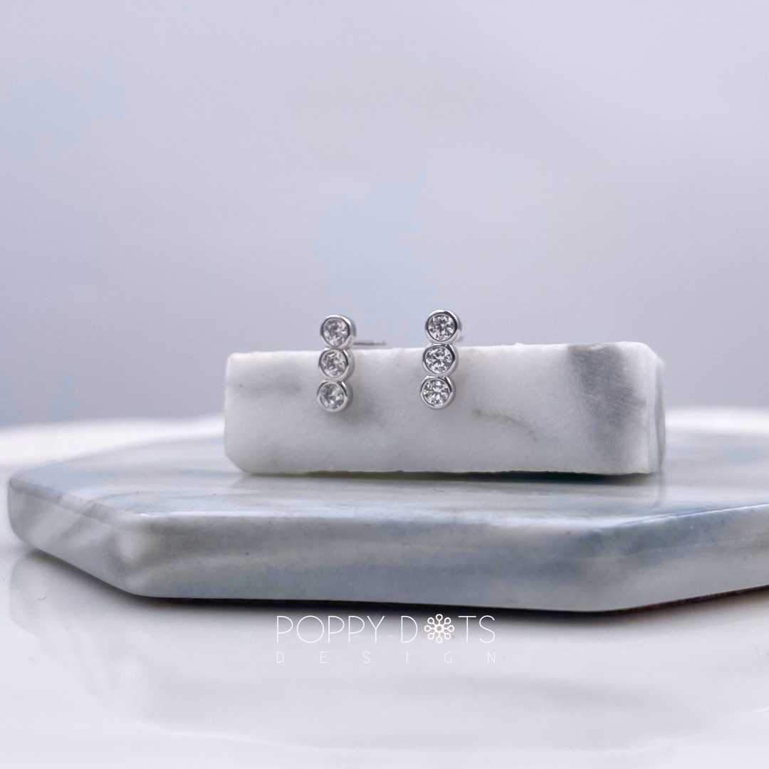 Sterling Silver Tiny Triple Zirconia Studs