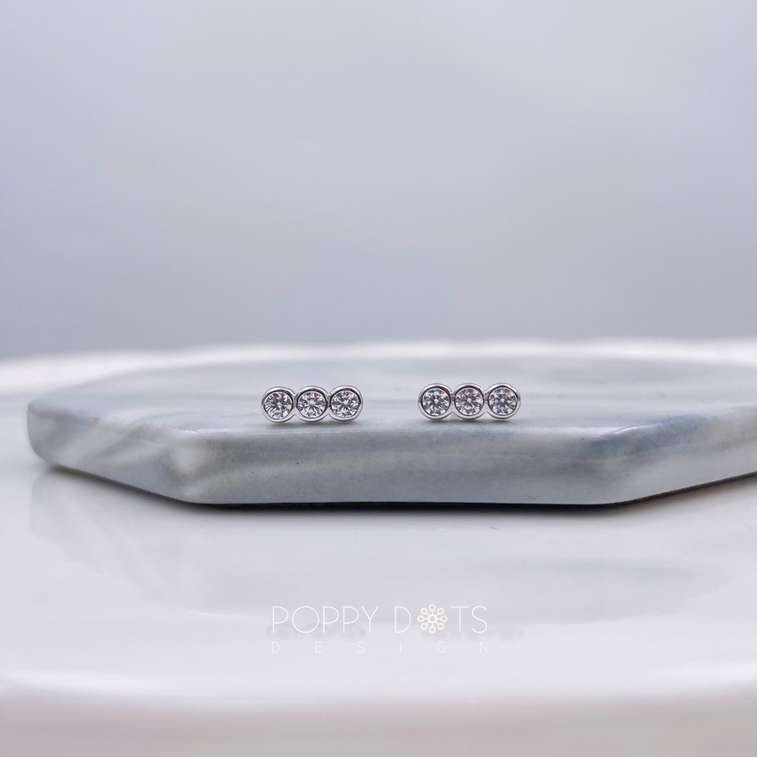 Sterling Silver Tiny Triple Zirconia Studs