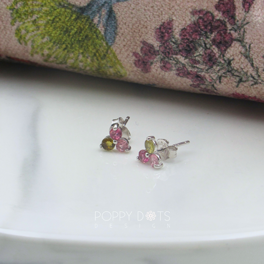 Sterling Silver Tourmaline Clover Studs
