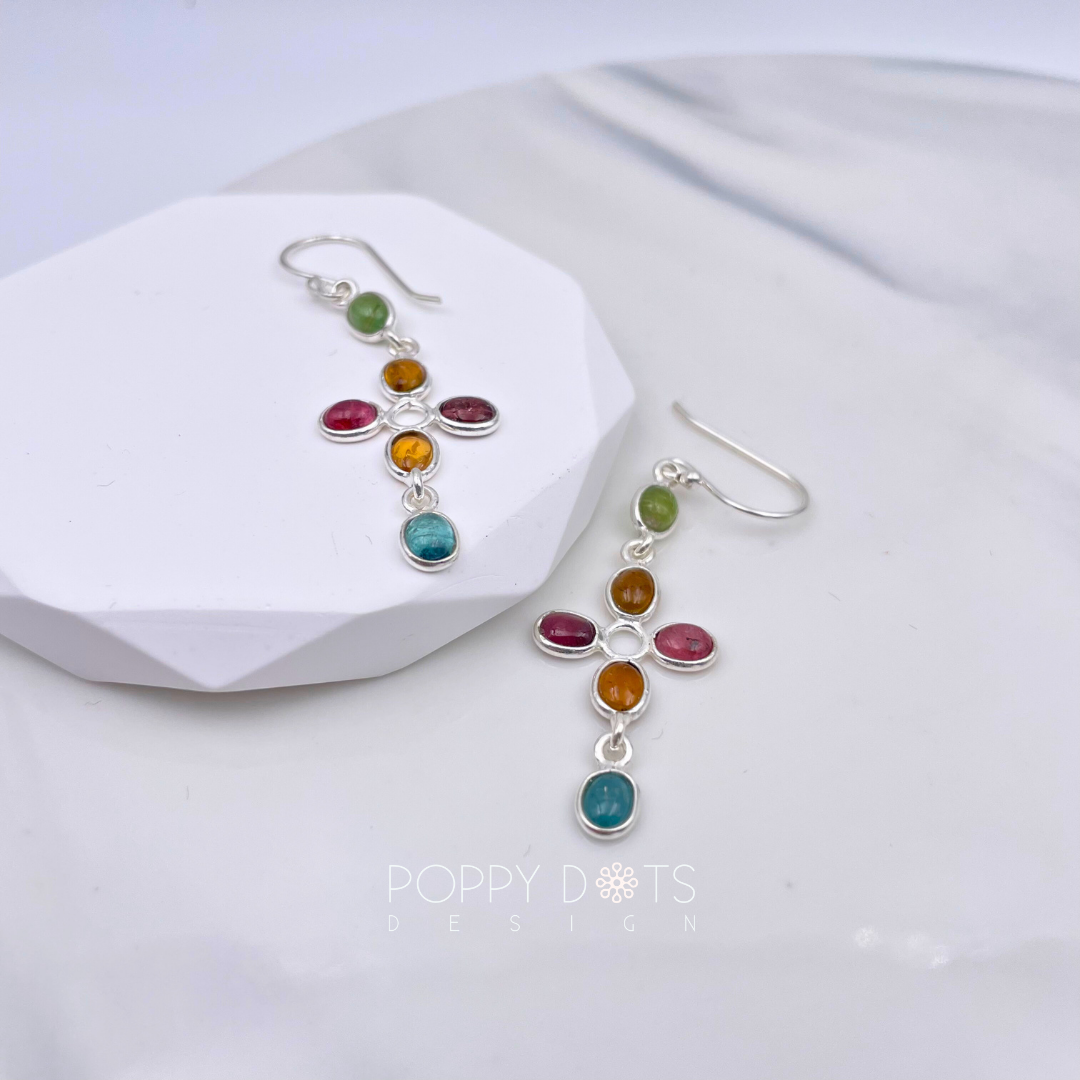 Sterling Silver Tourmaline Cross Earrings