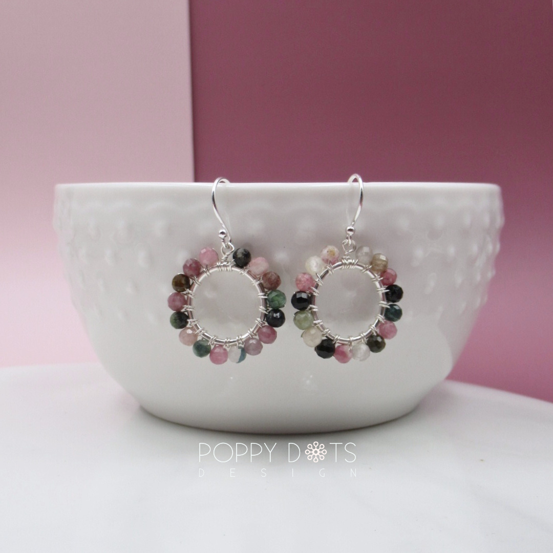 Sterling Silver Fun Tourmaline Hoop Earrings
