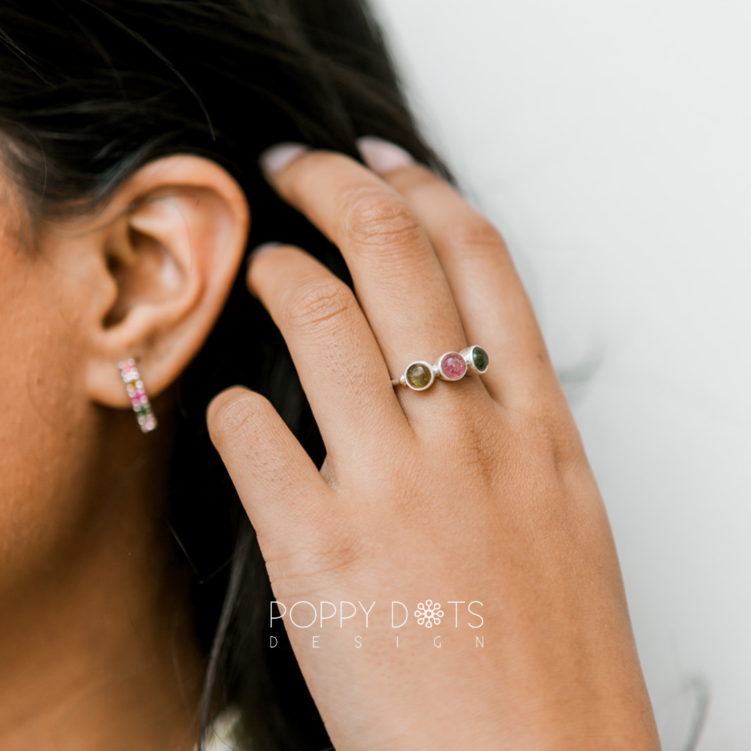 Sterling Silver Triple Tourmaline Ring
