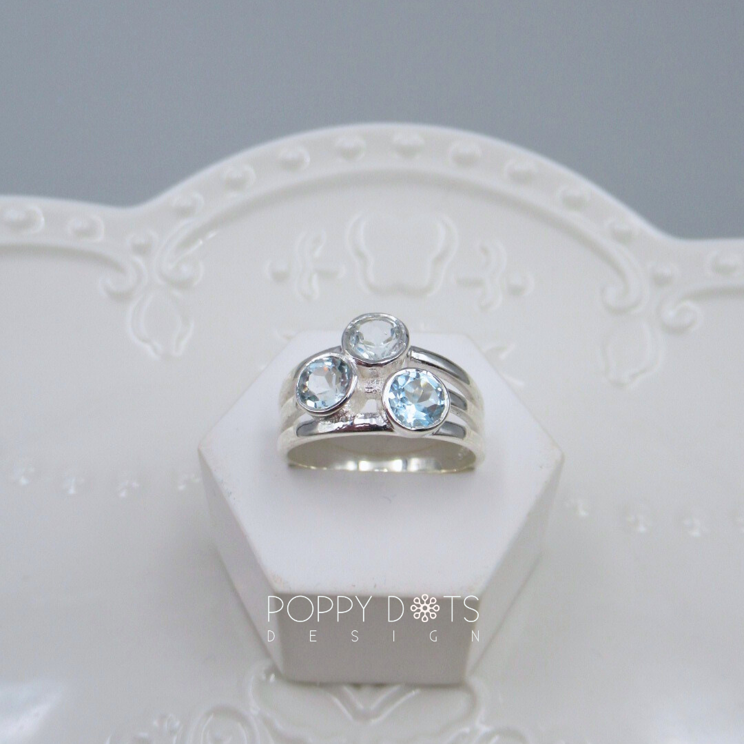 Sterling Silver Triple Blue Topaz Ring