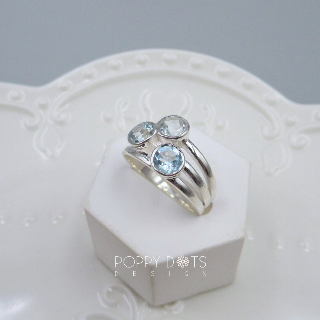Sterling Silver Triple Blue Topaz Ring