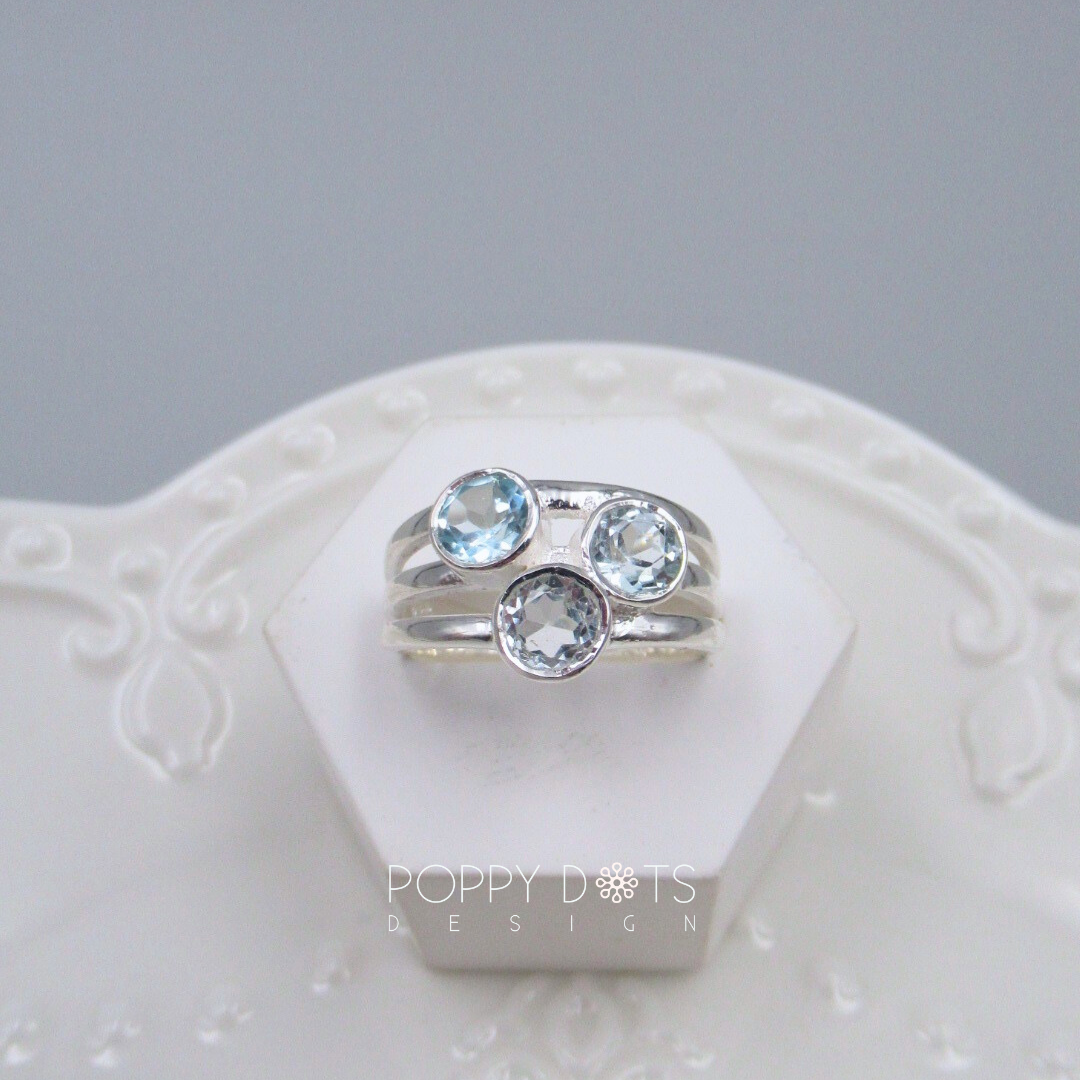 Sterling Silver Triple Blue Topaz Ring