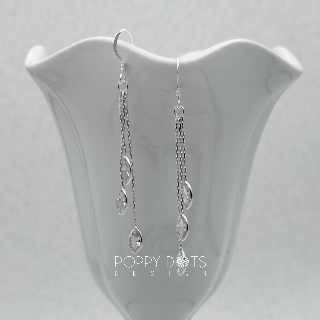 Sterling Silver Triple Marquise Zirconia Earrings