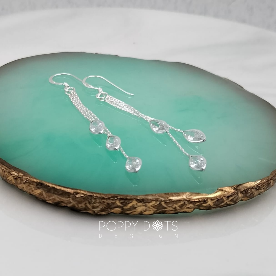 Sterling Silver Triple Marquise Zirconia Earrings